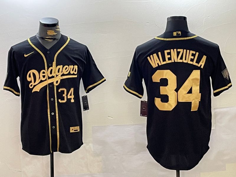 Men Los Angeles Dodgers 34 Valenzuela Black Gold Game 2024 Nike MLB Jersey style 10295